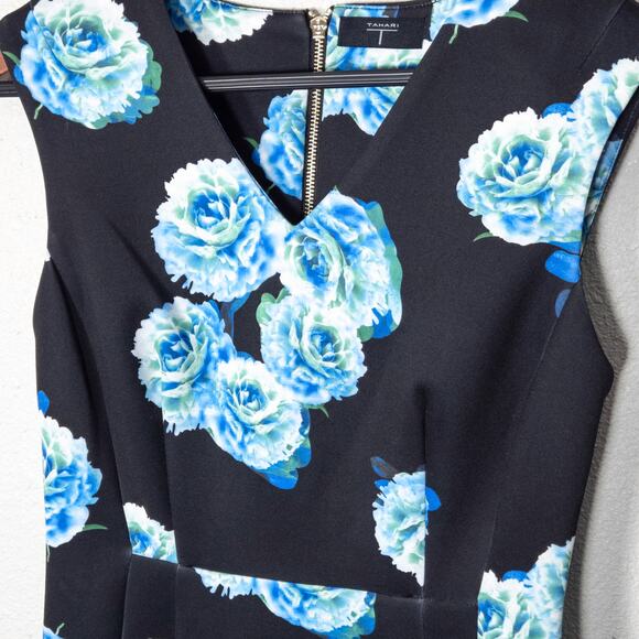 Tahari Floral Sheath Dress Black Blue Women’s Medium Soft Floral Statement - Picture 3 of 8